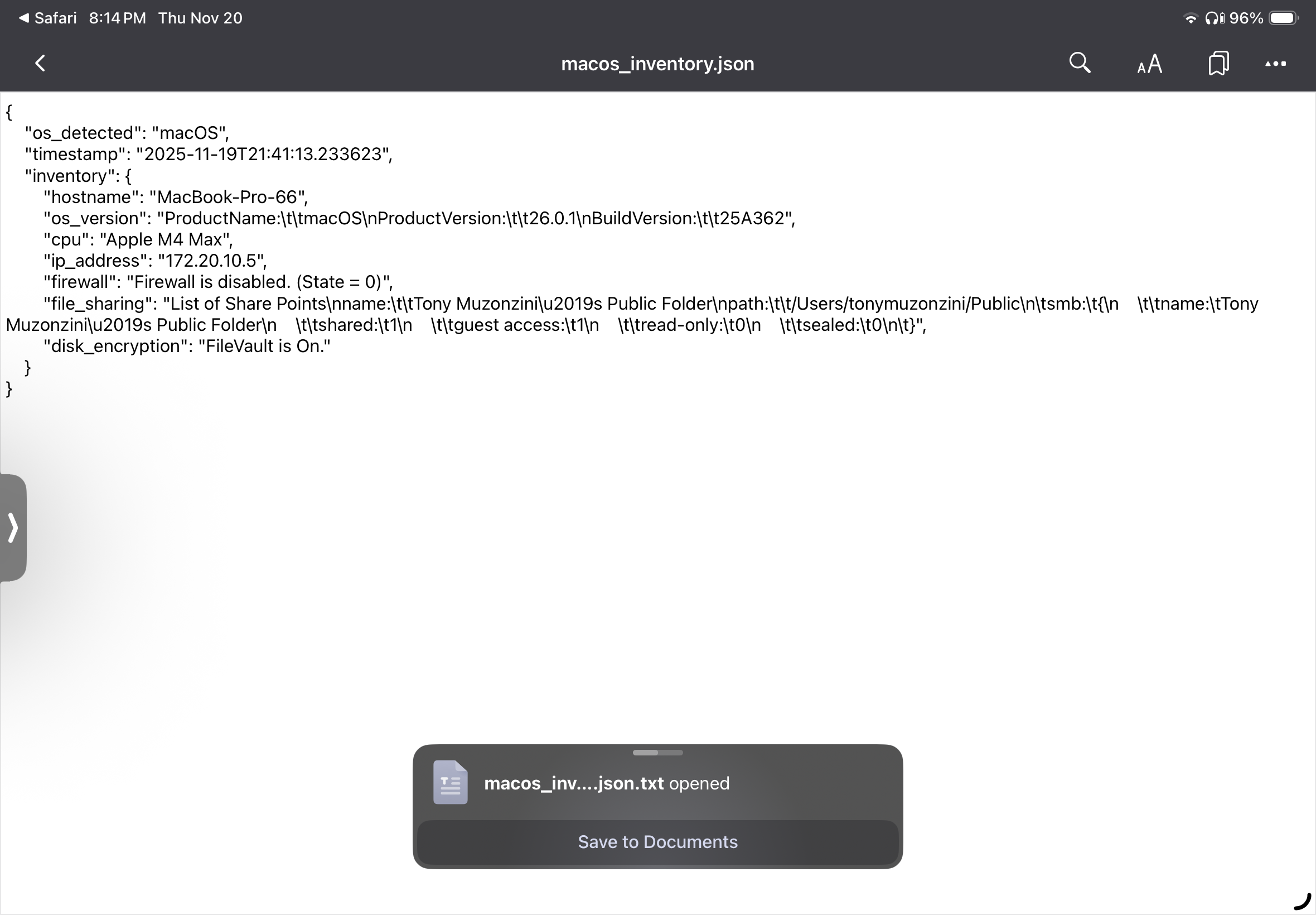 This is the MacOS inventory