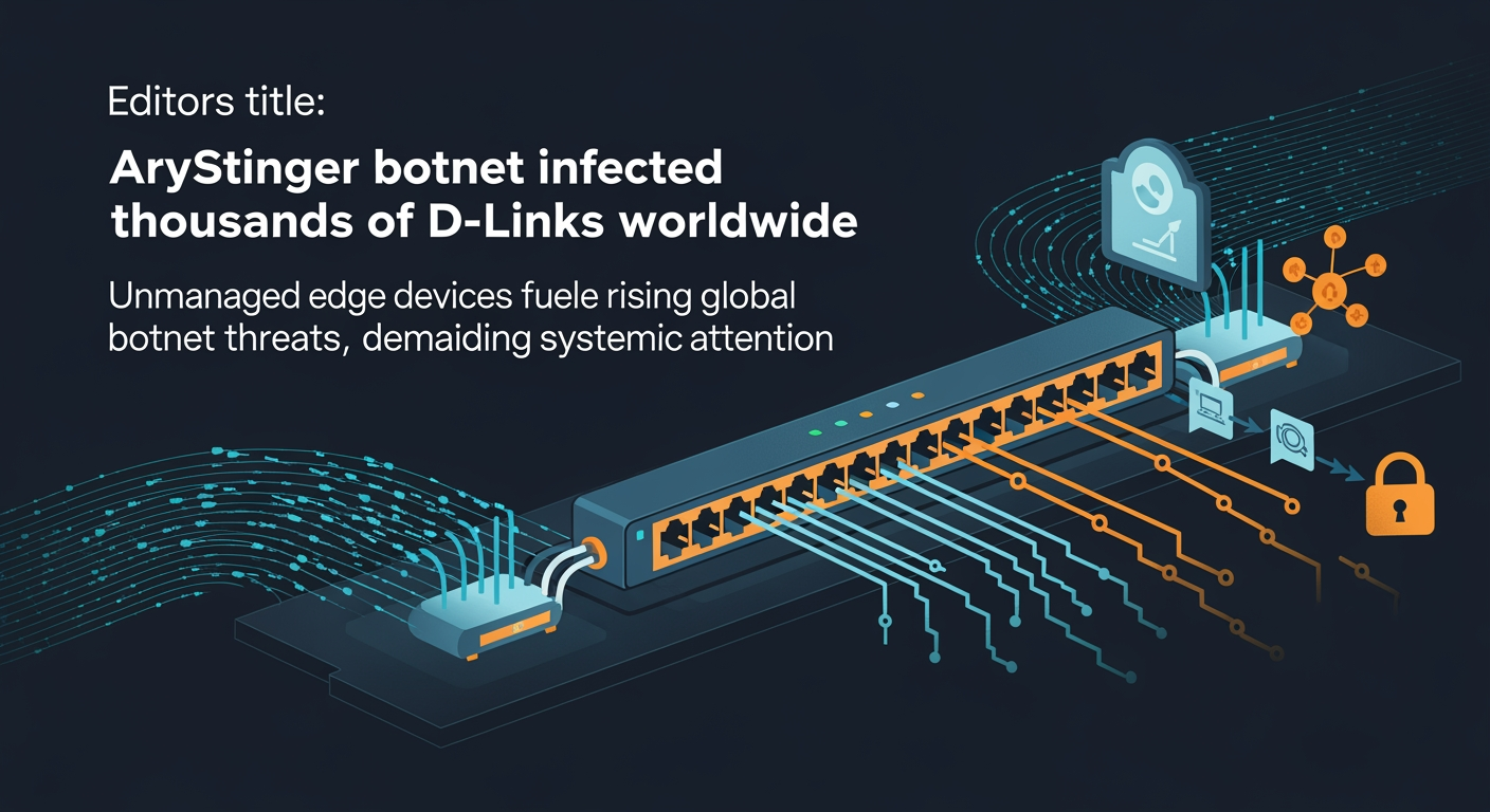 Abstract cyber defense illustration for AryStinger botnet infected thousands of D-Link routers worldwide