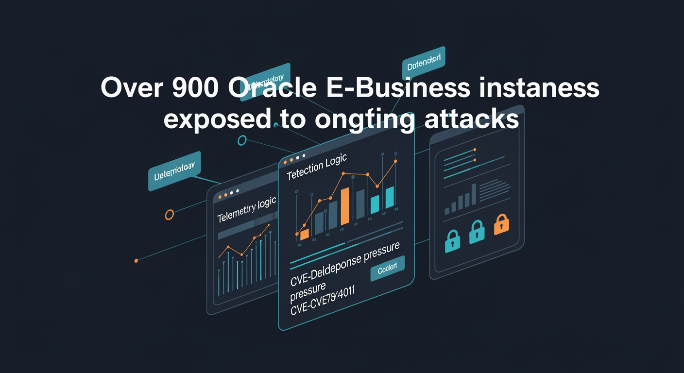 Abstract cyber defense illustration for Over 900 Oracle E-Business instances exposed to ongoing attacks