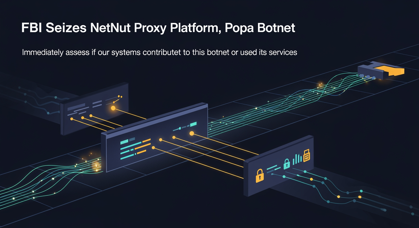 Abstract cyber defense illustration for FBI Seizes NetNut Proxy Platform, Popa Botnet