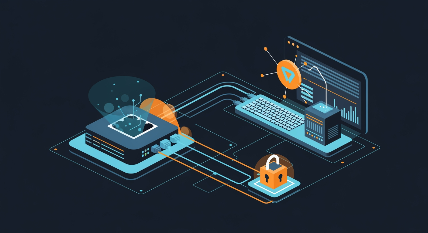 Abstract cyber defense illustration for 'Ghostcommit' hides prompt injection in images to fool AI agents, steal secrets