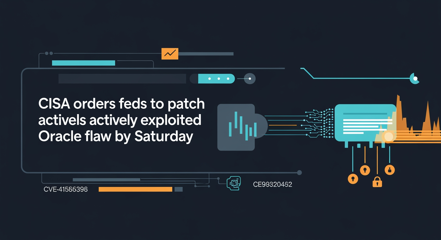Abstract cyber defense illustration for CISA orders feds to patch actively exploited Oracle flaw by Saturday