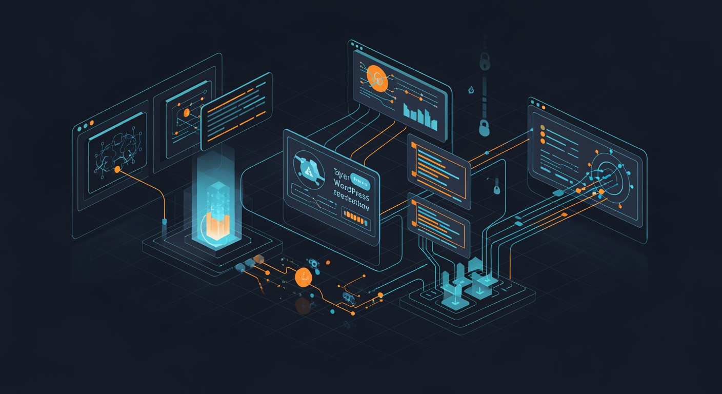 Abstract cyber defense illustration for WordPress Core "wp2shell" RCE flaws get public exploits, patch now