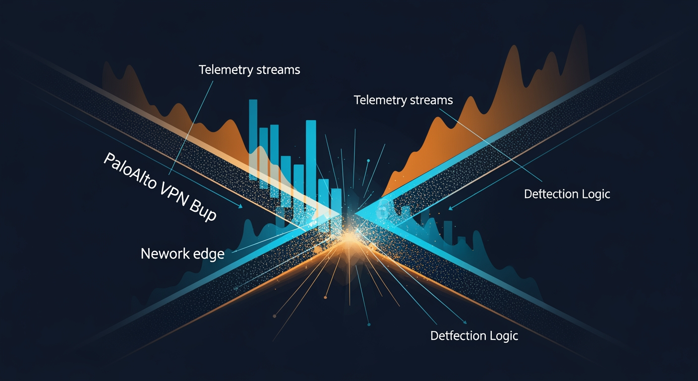 Abstract cyber defense illustration for Critical Palo Alto VPN bug now exploited by Qilin ransomware gang