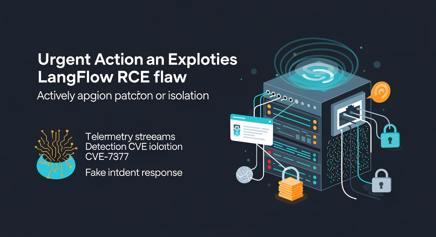 Abstract cyber defense illustration for CISA orders urgent action on actively exploited Langflow RCE flaw
