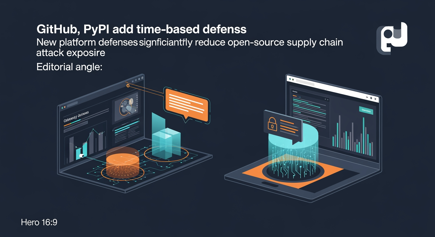 Abstract cyber defense illustration for GitHub, PyPI add time-based defenses against supply chain attacks