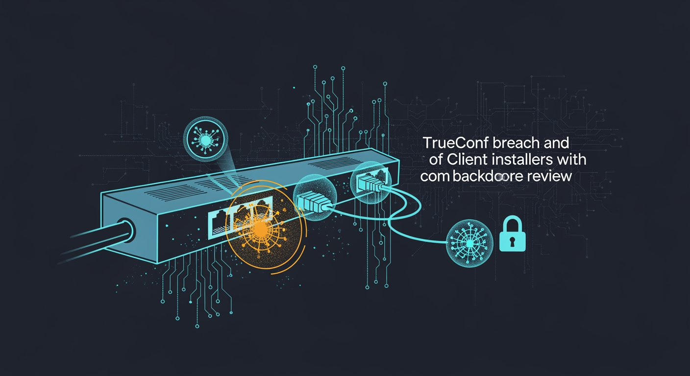Abstract cyber defense illustration for Hackers breach TrueConf to trojanize client installers with backdoors