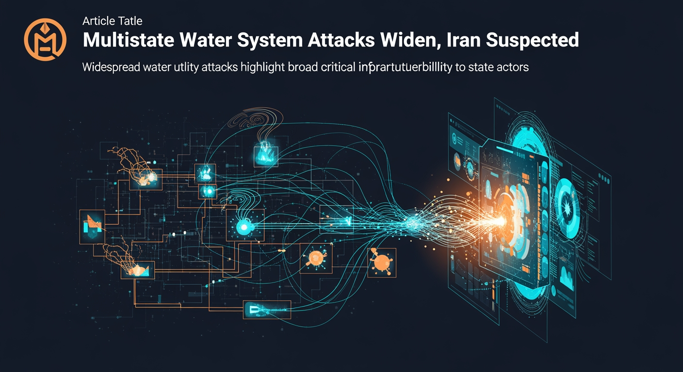 Abstract cyber defense illustration for Multistate Water System Attacks Widen, Iran Suspected
