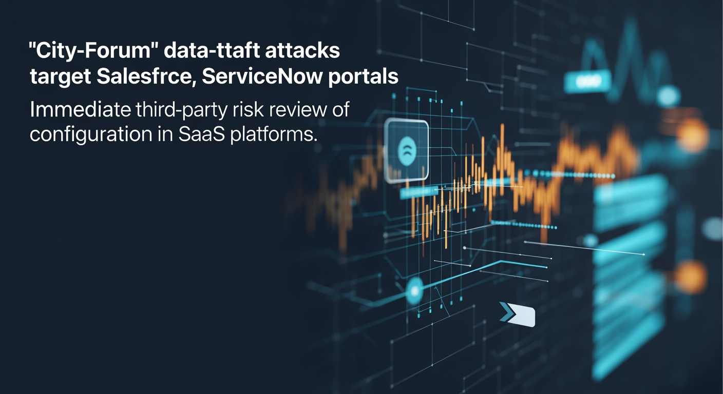 Abstract cyber defense illustration for "City-Forum" data-theft attacks target Salesforce, ServiceNow portals
