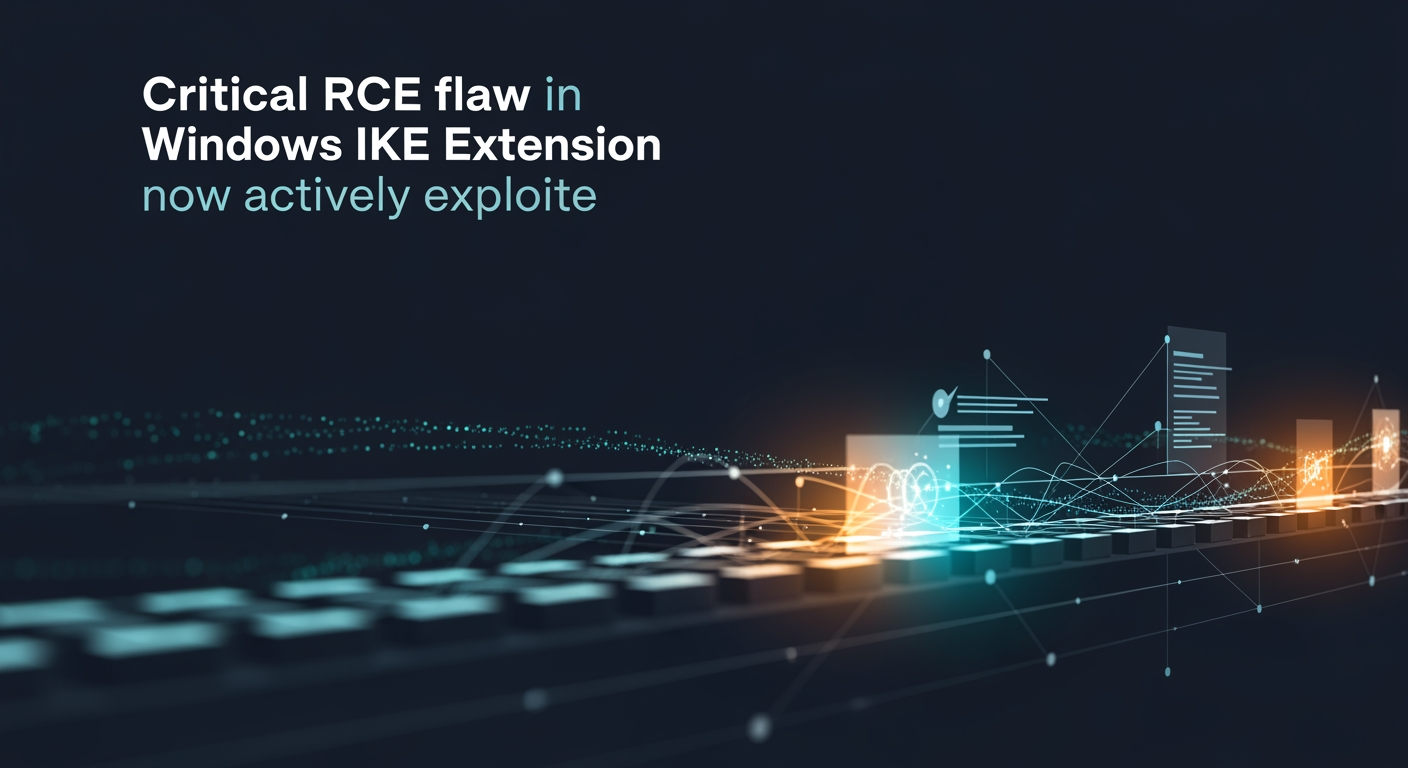 Abstract cyber defense illustration for Critical RCE flaw in Windows IKE Extension now actively exploited