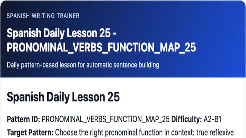 Lesson 25 email preview with gradient header and pronominal verb framing