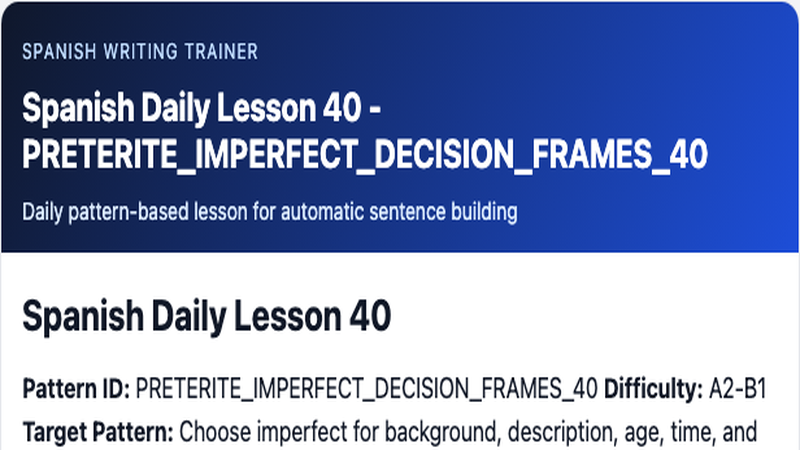 Lesson 40 email preview with gradient header and past-tense framing