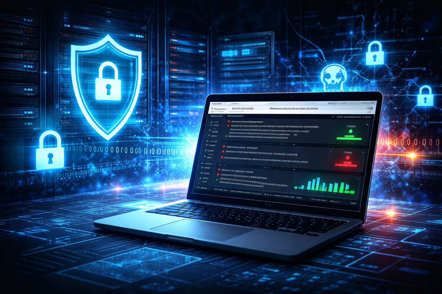 Wazuh SIEM dashboard with security monitoring and threat detection