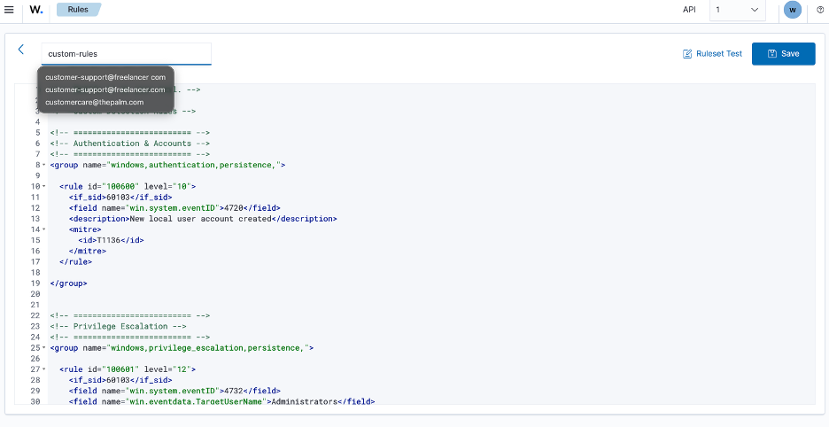 Custom Wazuh rules for authentication and privilege escalation